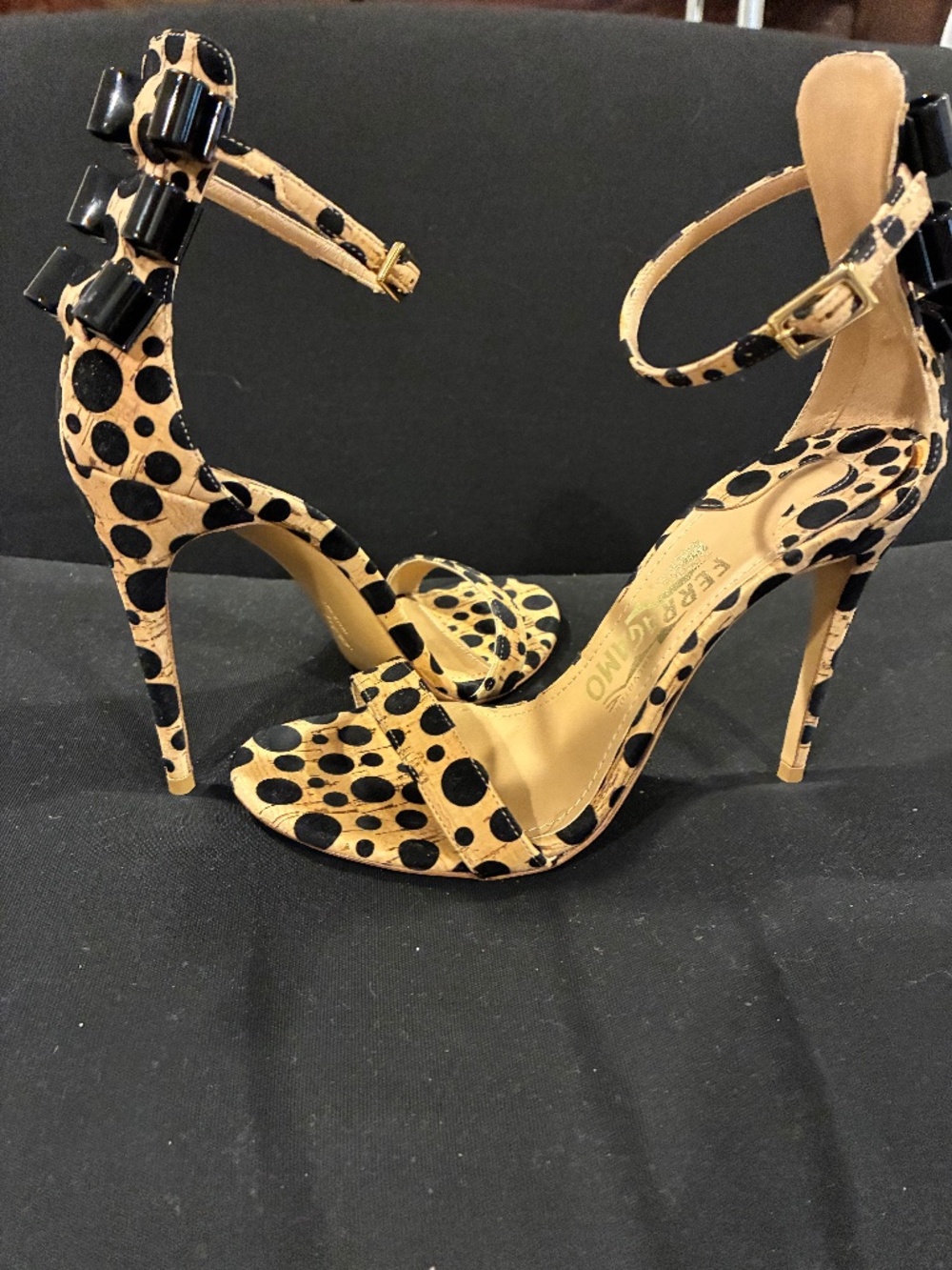 Salvatore Ferragamo Black Polka Dot Stilettos, Size 5